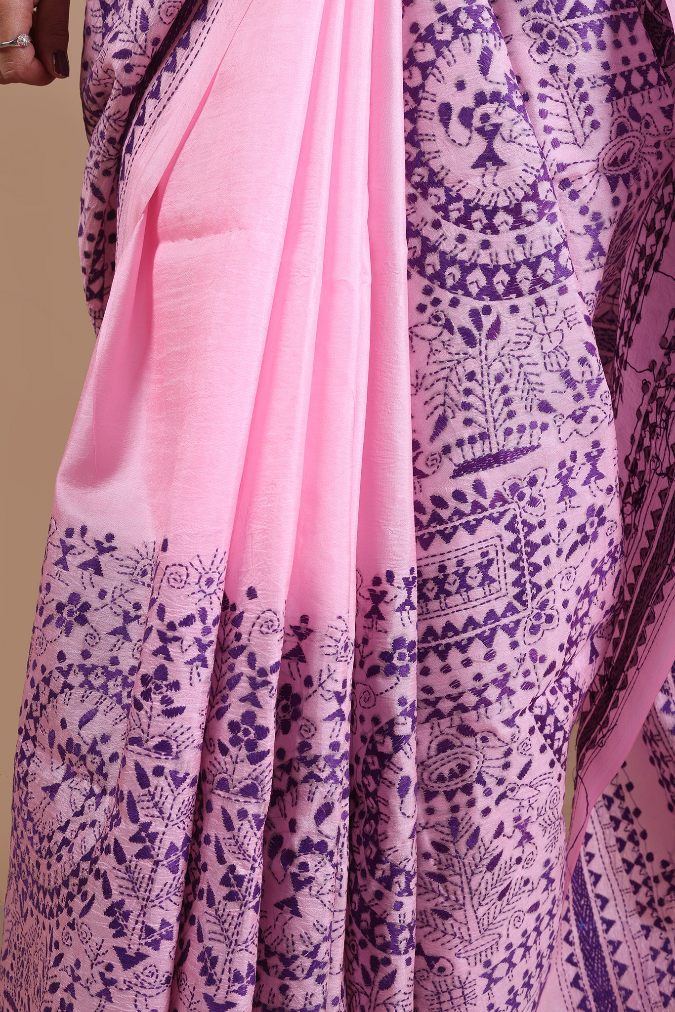 Rima - Pure Bangalore Silk Kantha Embroidery_Pink