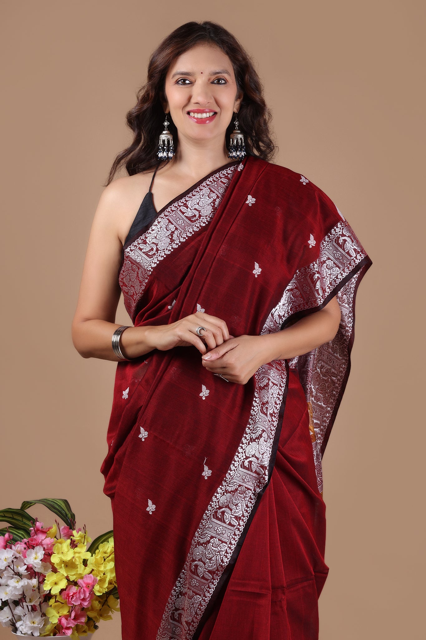Bishnupadi: Premiun Cotton baluchari Saree_Maroon