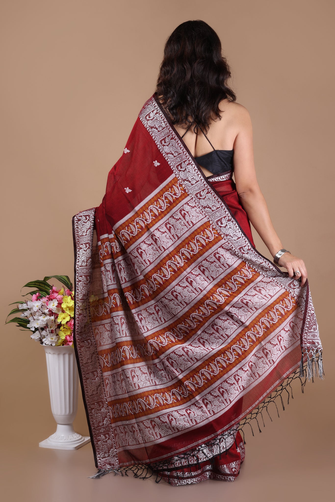 Bishnupadi: Premiun Cotton baluchari Saree_Maroon