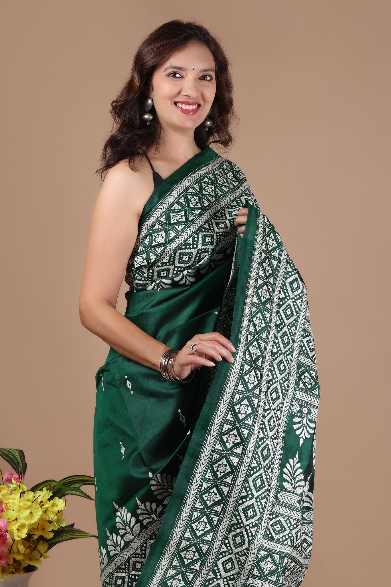 Rima - Pure Bangalore Silk Kantha Embroidery_Green