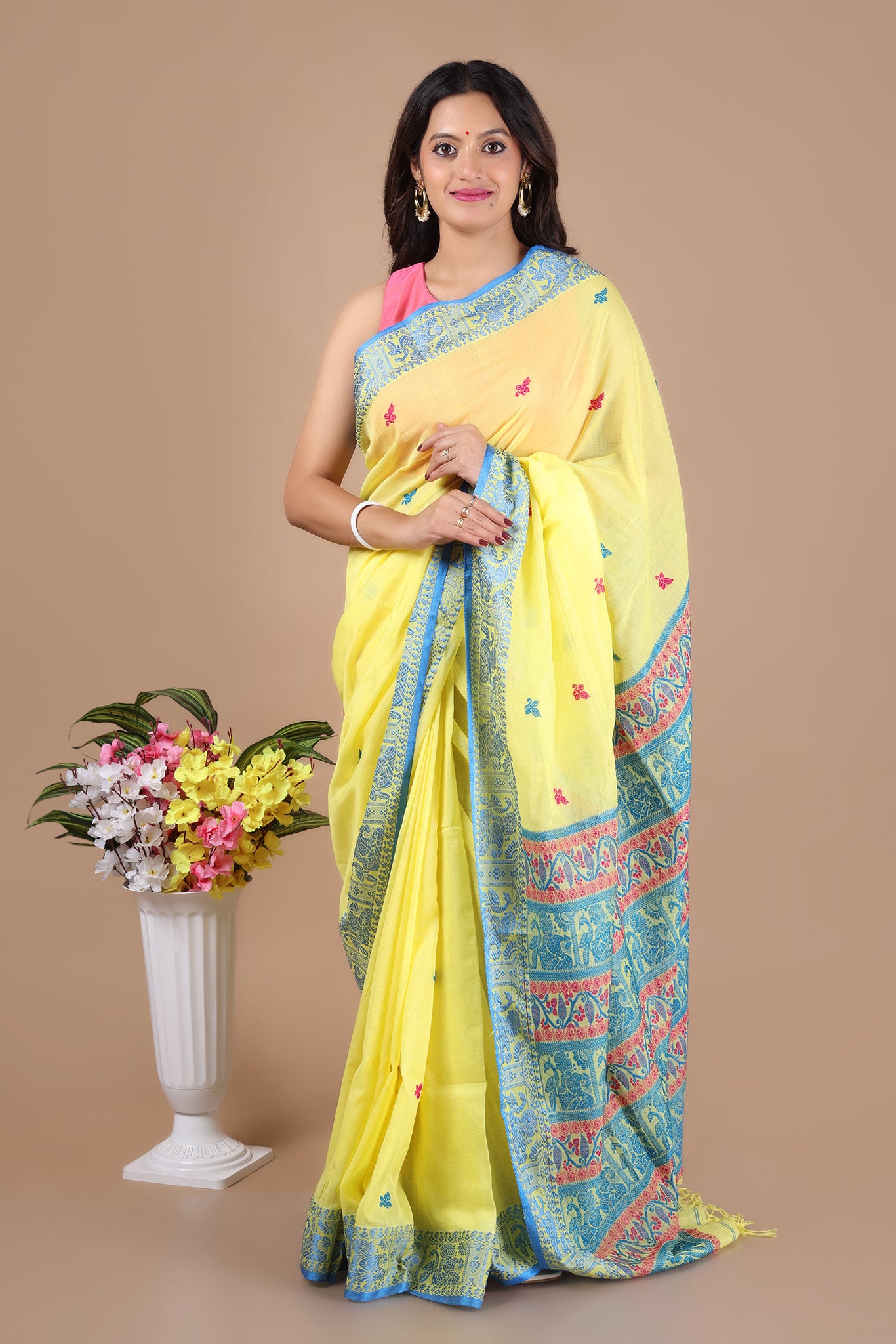 Bishnupadi: Premiun Cotton baluchari Saree_Yellow