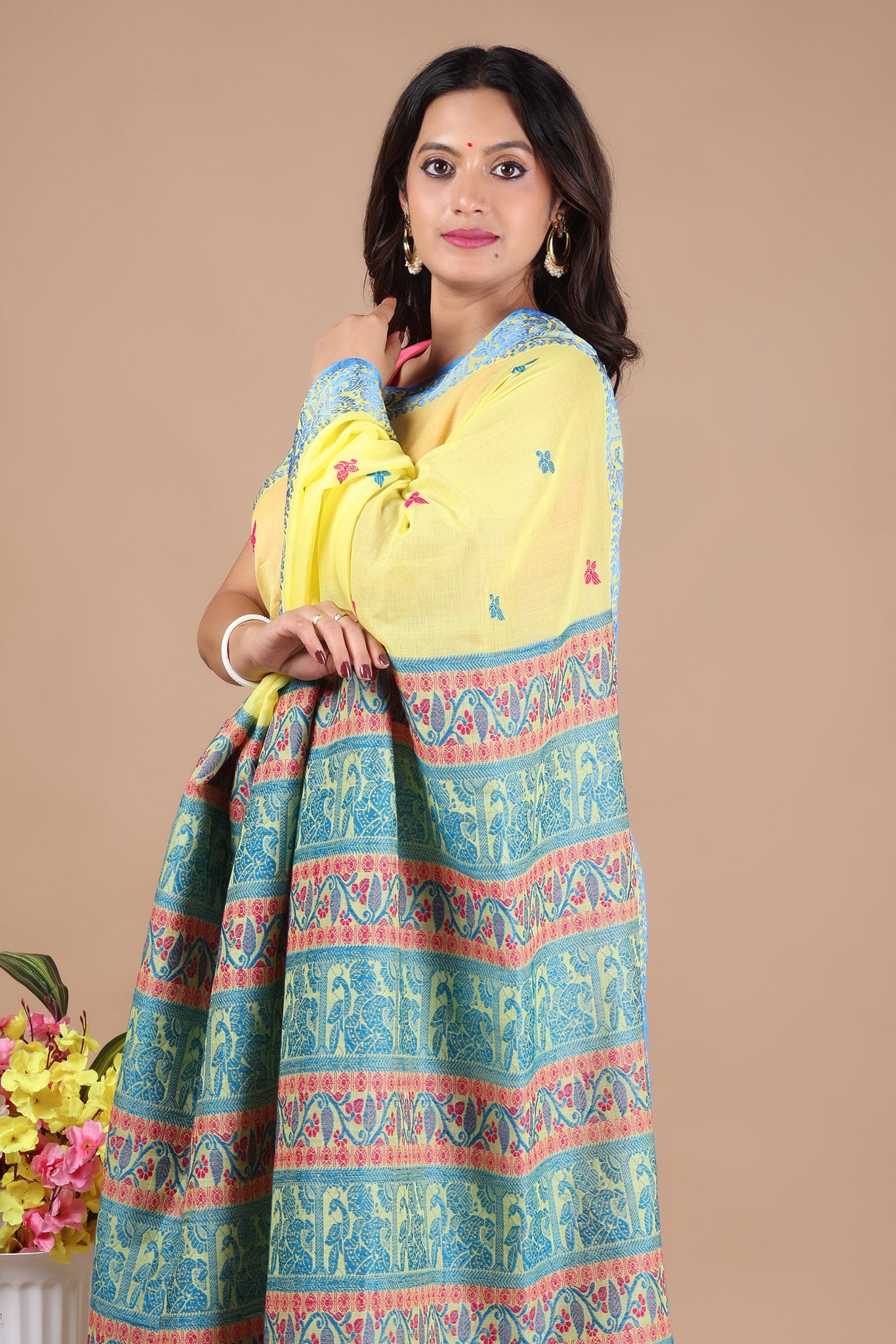 Bishnupadi: Premiun Cotton baluchari Saree_Yellow