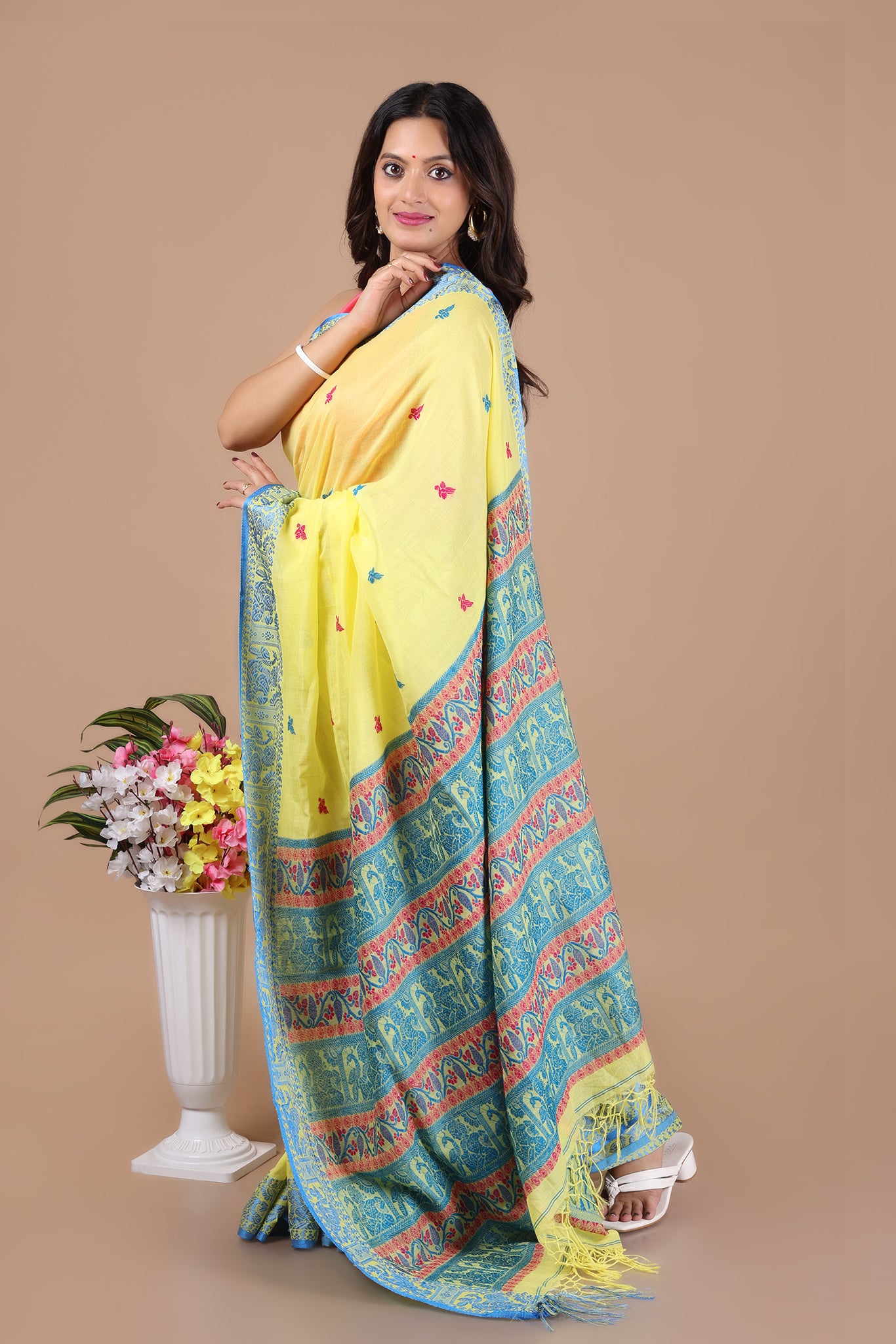 Bishnupadi: Premiun Cotton baluchari Saree_Yellow