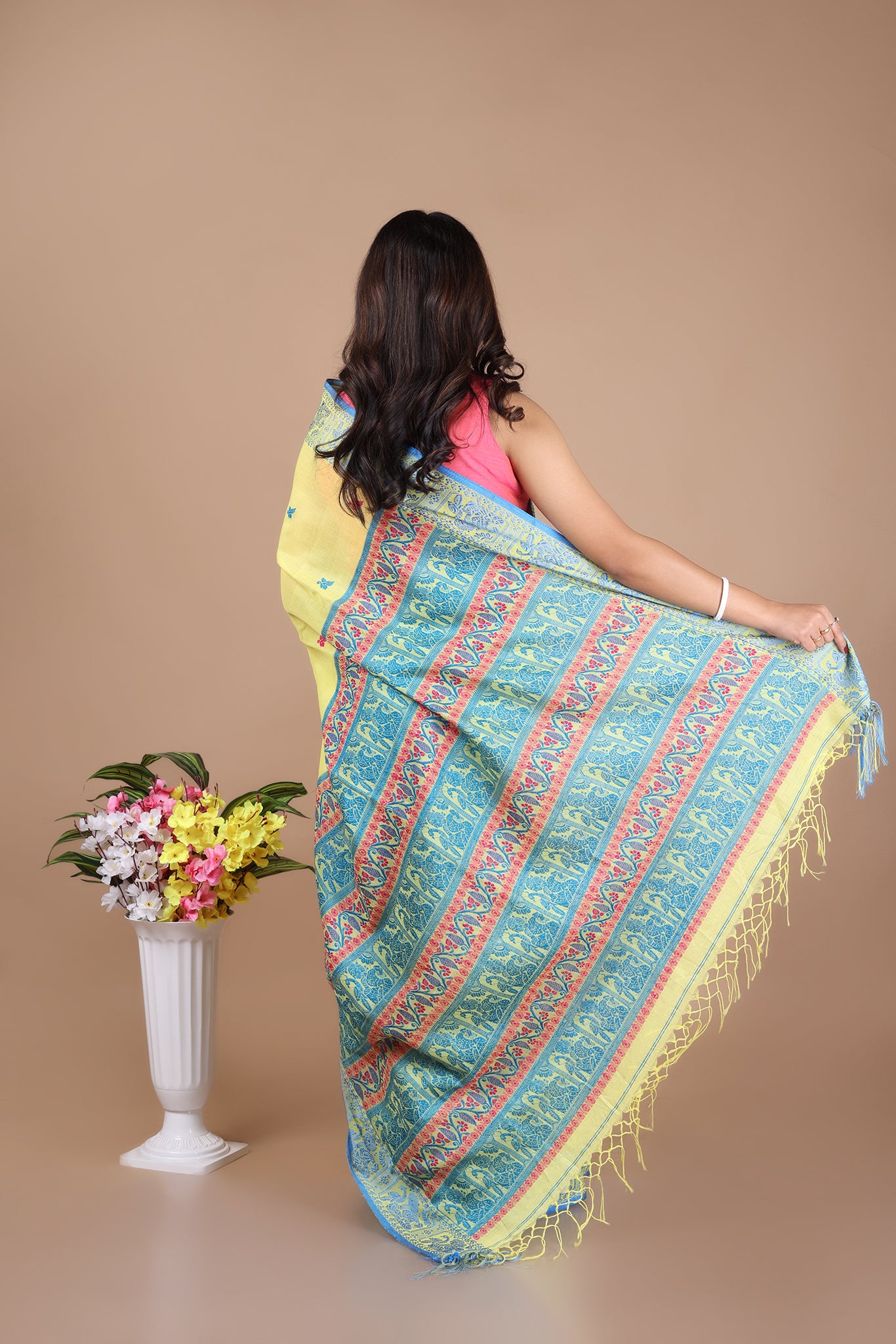 Bishnupadi: Premiun Cotton baluchari Saree_Yellow