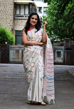 Vipas: Cotton Handloom Saree with Kantha Embroidery