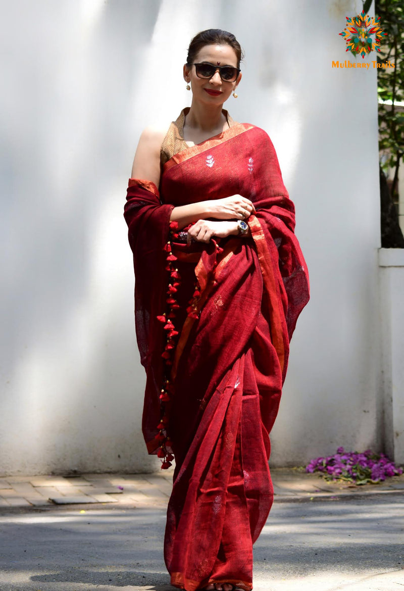 Gautami: Versatile Linen Sarees Maroon