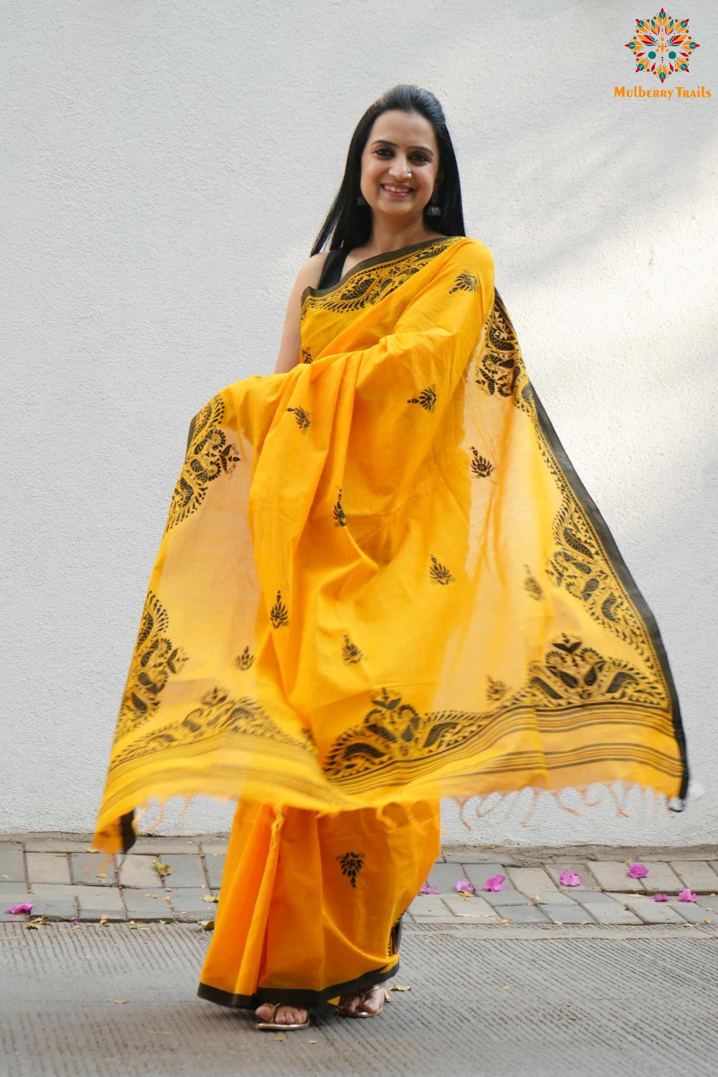 Aarna: Cotton Handloom Saree with Kantha Embroidery