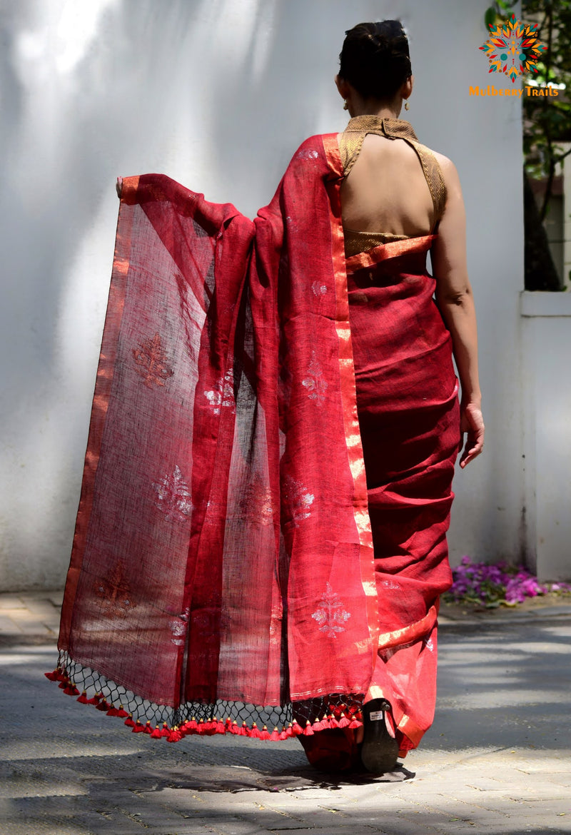 Gautami: Versatile Linen Sarees Maroon