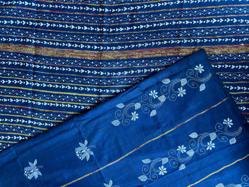 Vipas: Cotton Handloom Saree with Kantha Embroidery