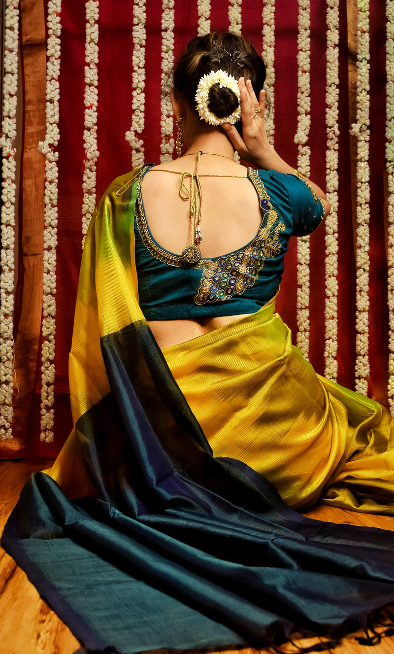 Vintage Blue 100% Pure Silk Sarees Peacock Design Zari Woven Pallu Sari  Fabric | eBay