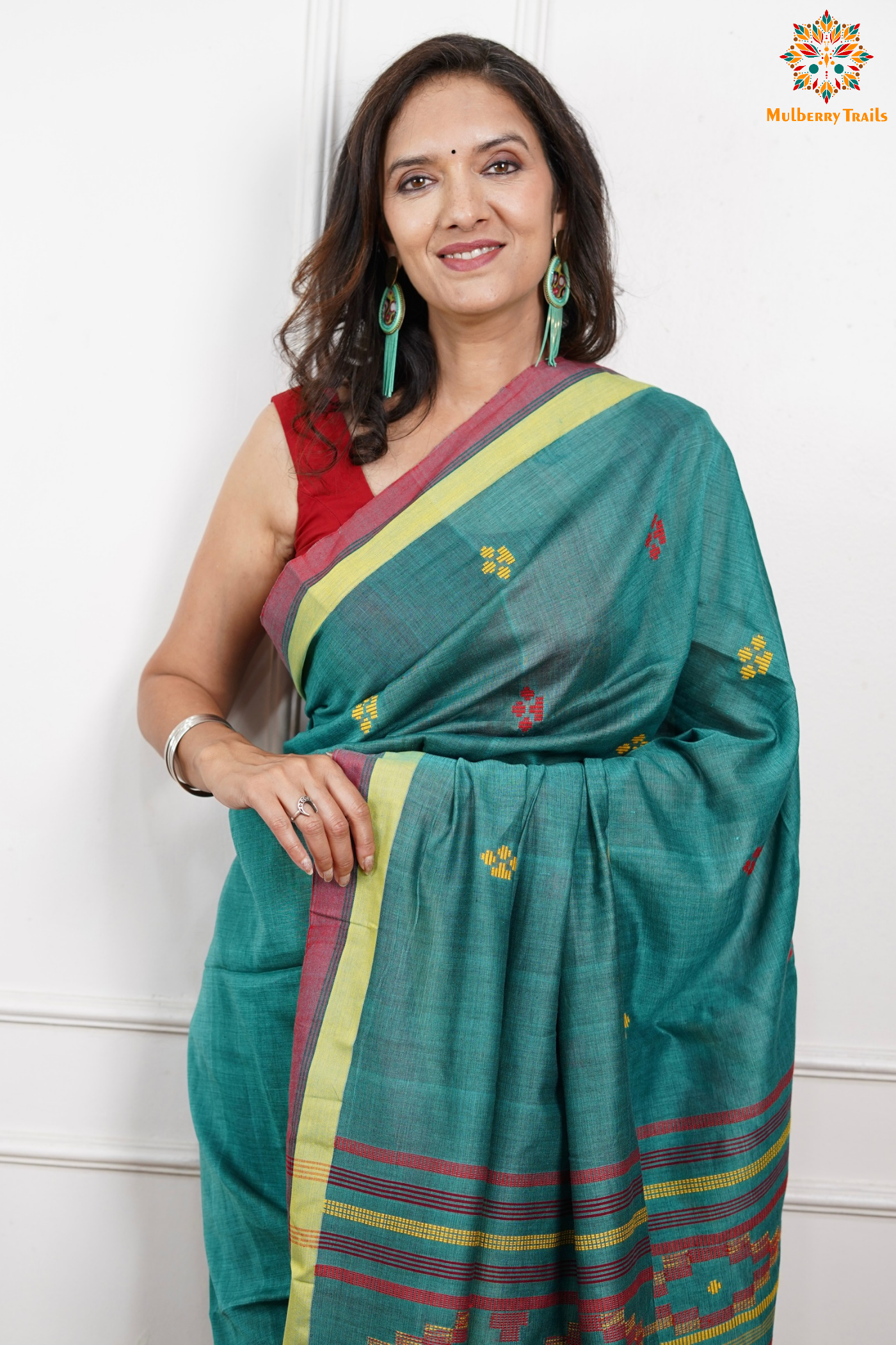 Resha: Pure Handwoven Cotton Saree Green