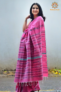 Vipas: Cotton Handloom Saree with Kantha Embroidery