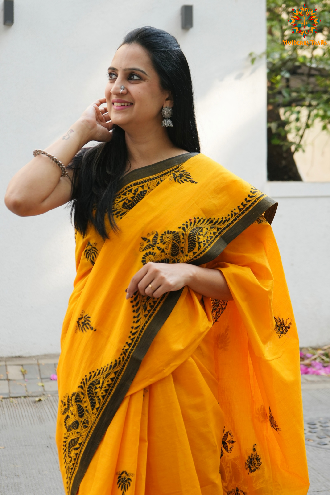 Aarna: Cotton Handloom Saree with Kantha Embroidery