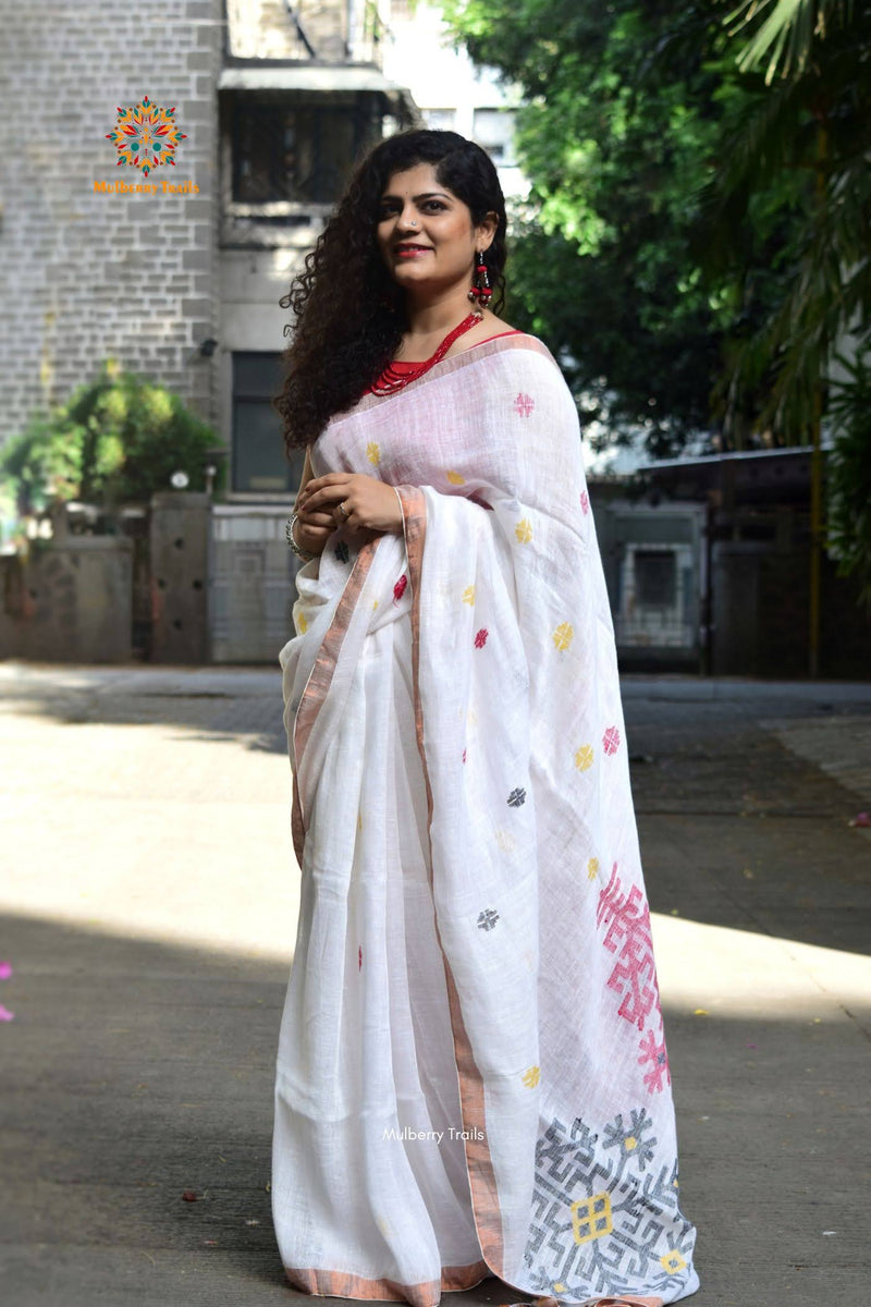 Meera: Versatile Linen Saree White