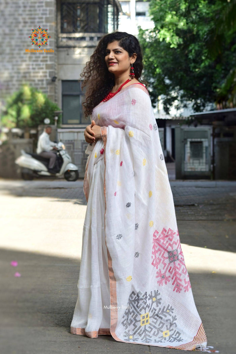 Meera: Versatile Linen Saree White