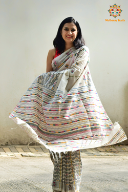 Vipas: Cotton Handloom Saree with Kantha Embroidery