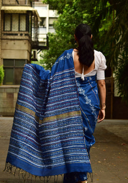 Vipas: Cotton Handloom Saree with Kantha Embroidery