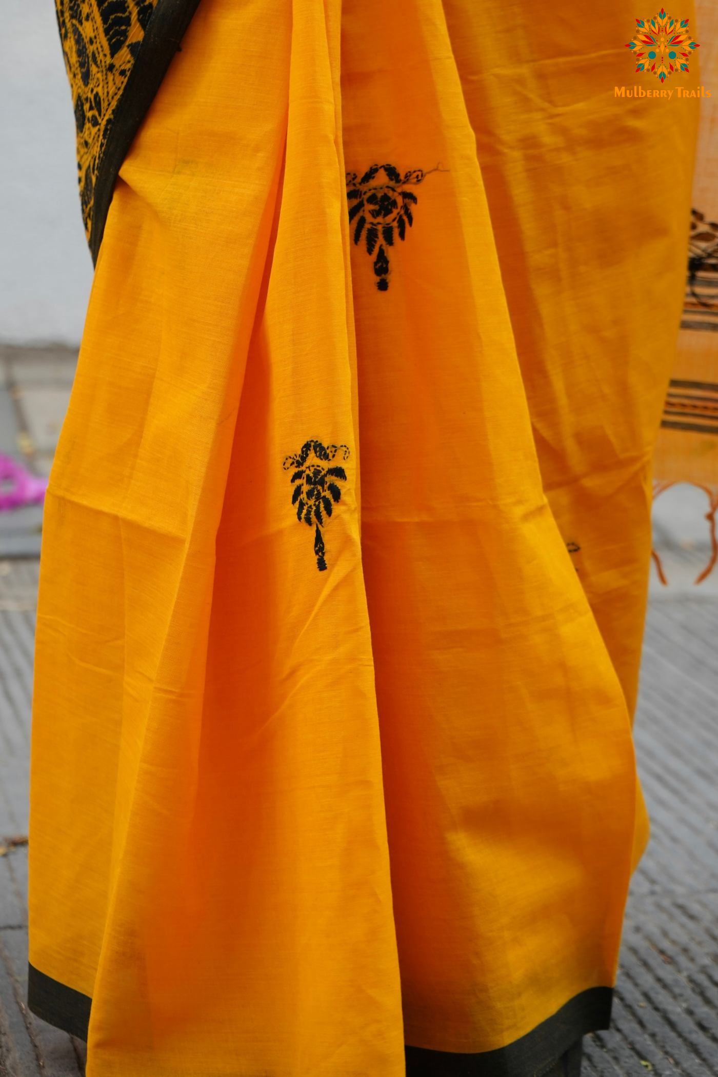 Aarna: Cotton Handloom Saree with Kantha Embroidery