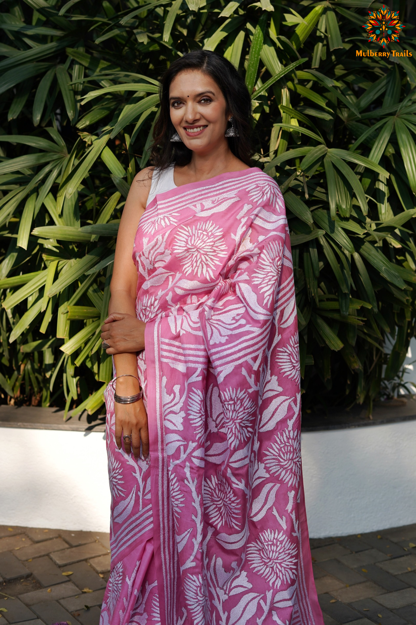 Rima - Pink Silk Saree with floral Embroidery