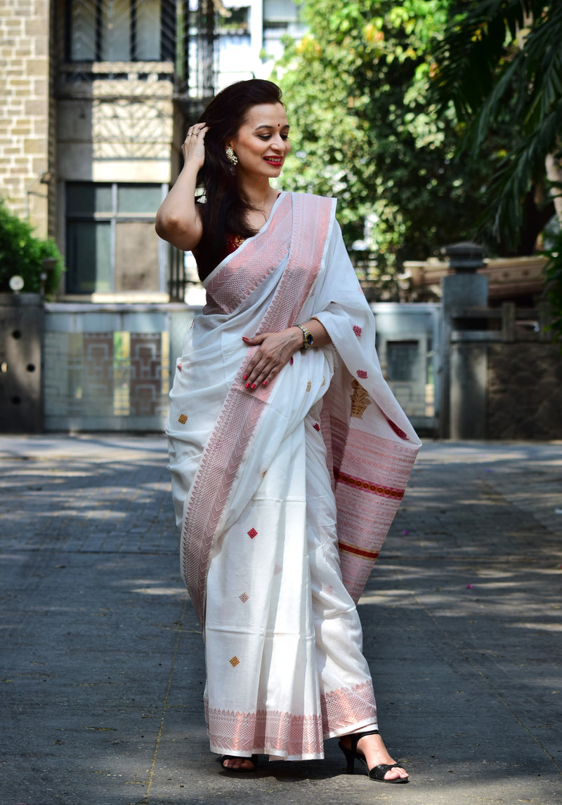 Ahana: Premium Handwoven Cotton Saree - White