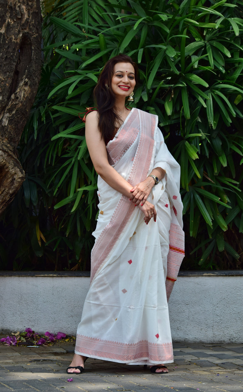 Ahana: Premium Handwoven Cotton Saree - White