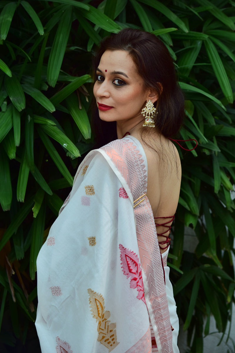 Ahana: Premium Handwoven Cotton Saree - White