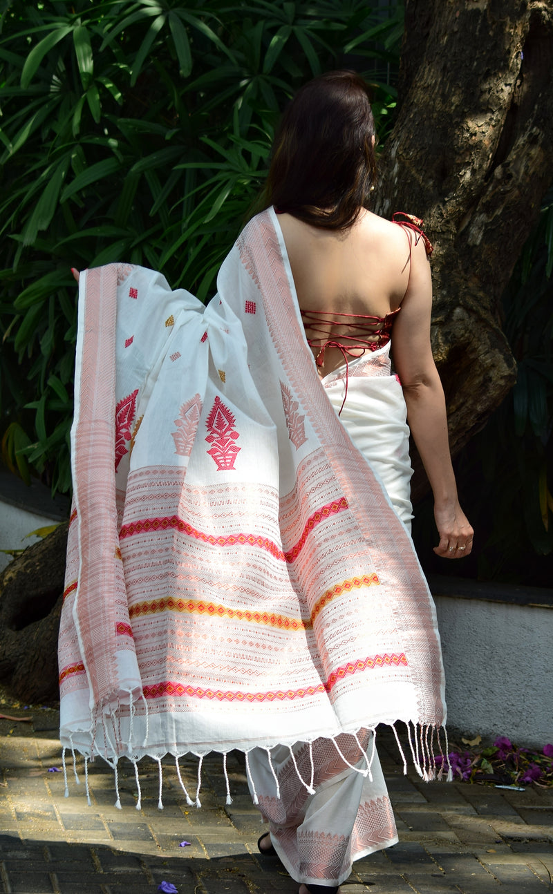 Ahana: Premium Handwoven Cotton Saree - White