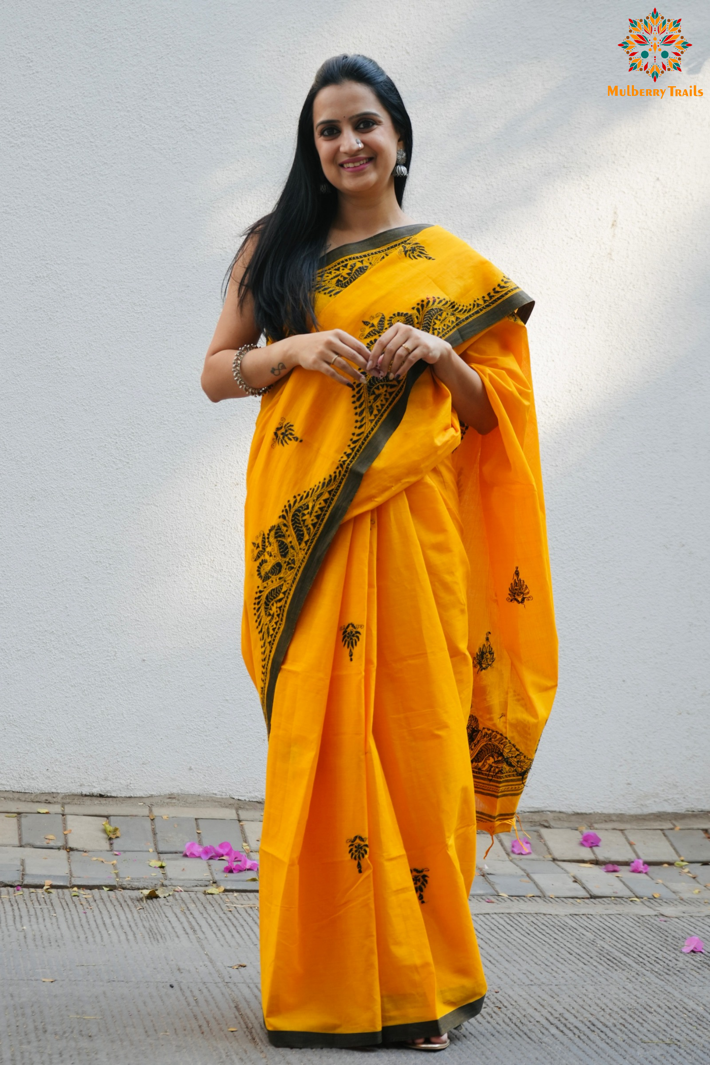 Aarna: Cotton Handloom Saree with Kantha Embroidery