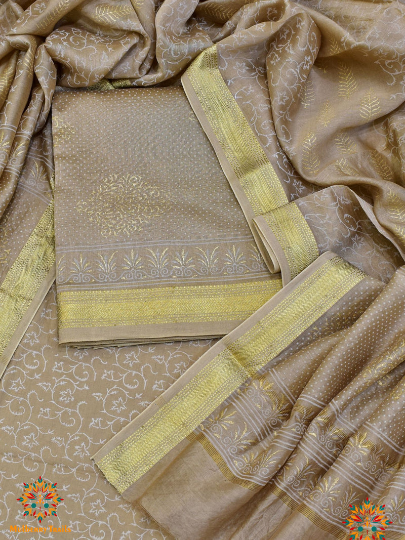 Maheshwari Dress Material with Cotton Salwar - Beige