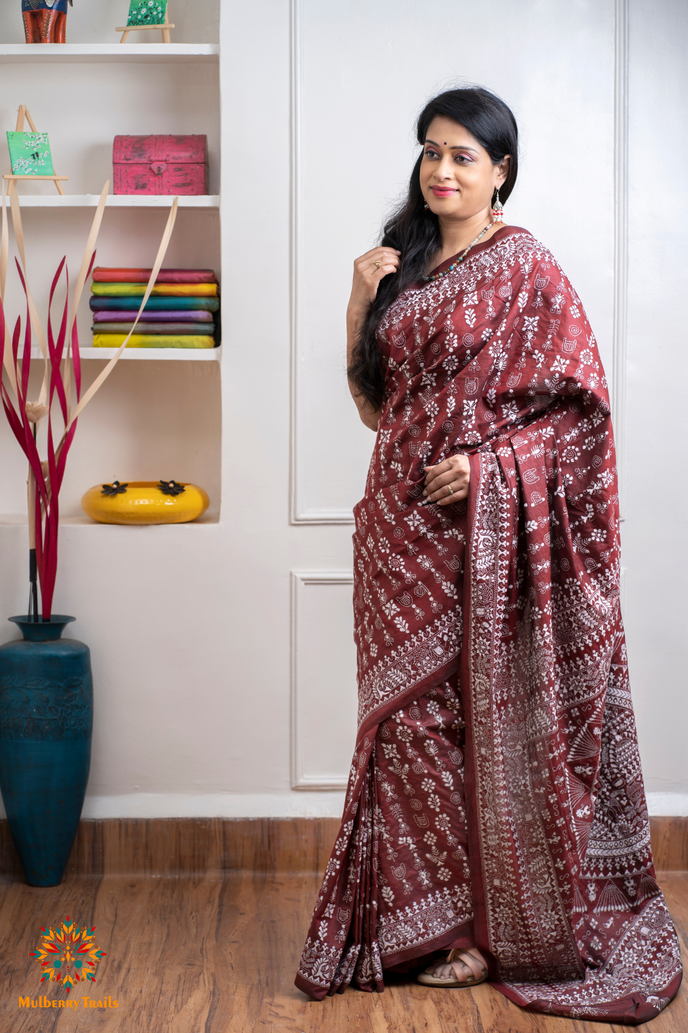 Rima - Maroon Bangalore Silk Kantha Embroidery Saree