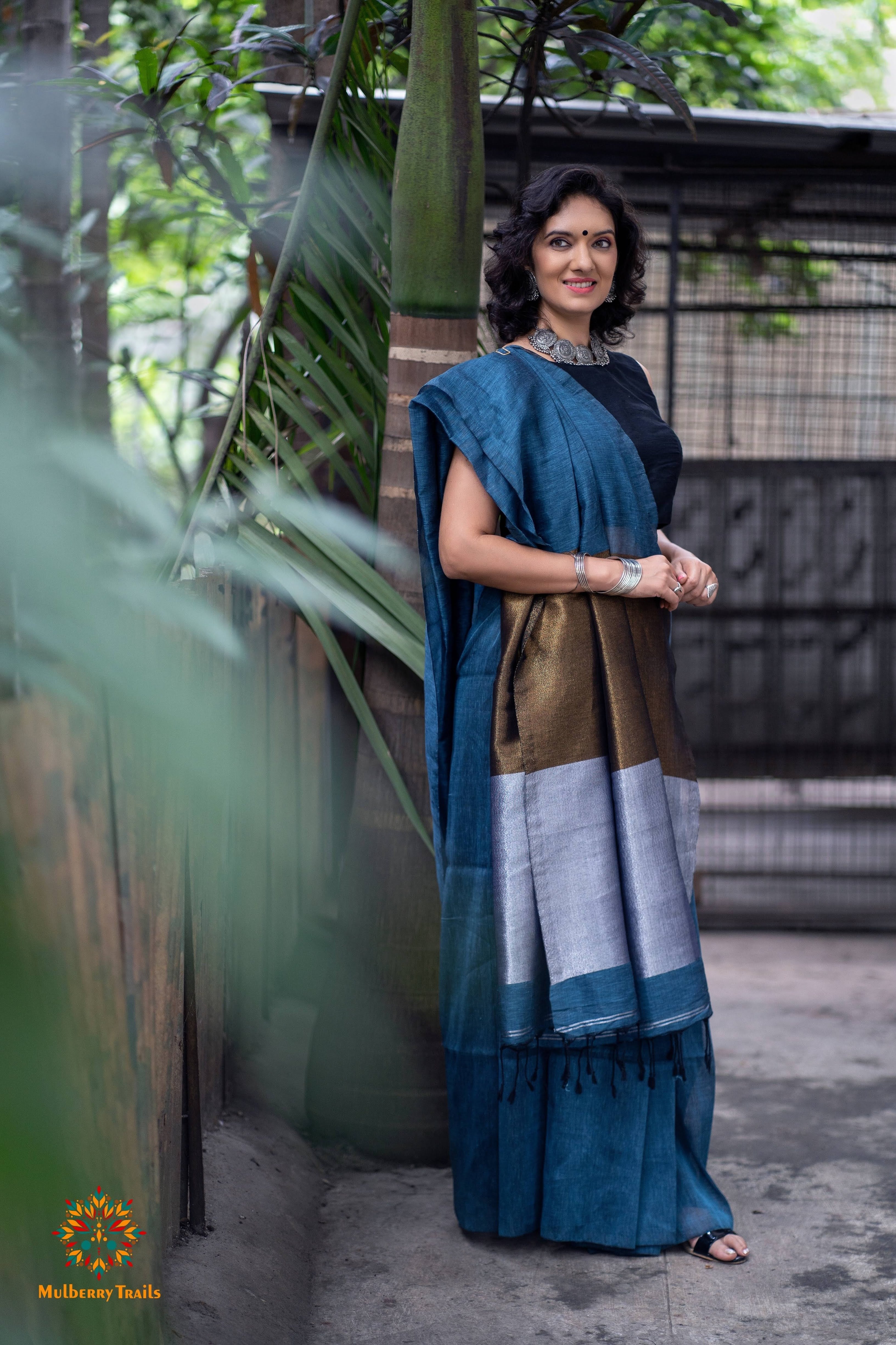 Achala : Cotton Handloom Saree zari pallu - Blue