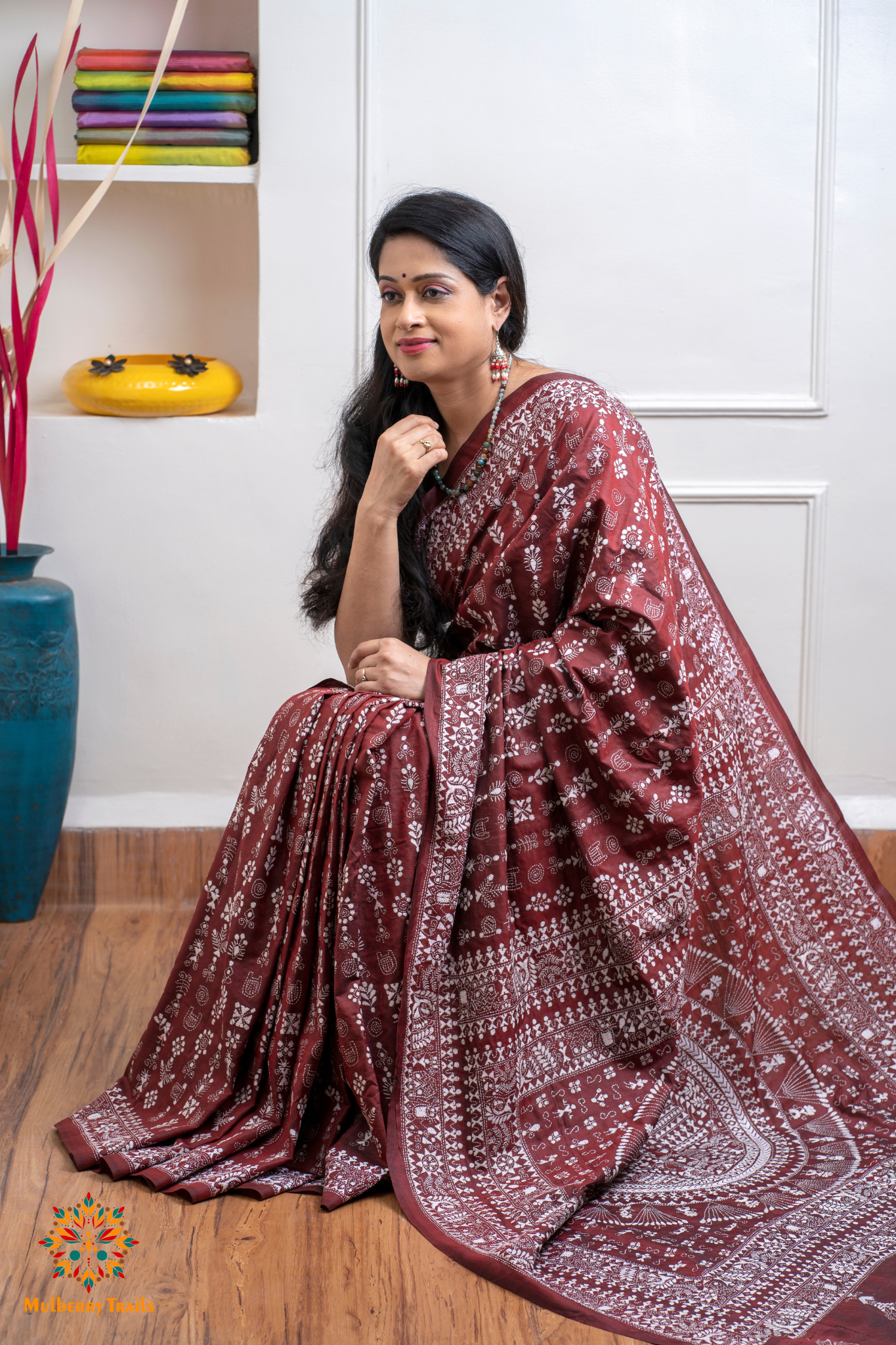 Rima - Maroon Bangalore Silk Kantha Embroidery Saree