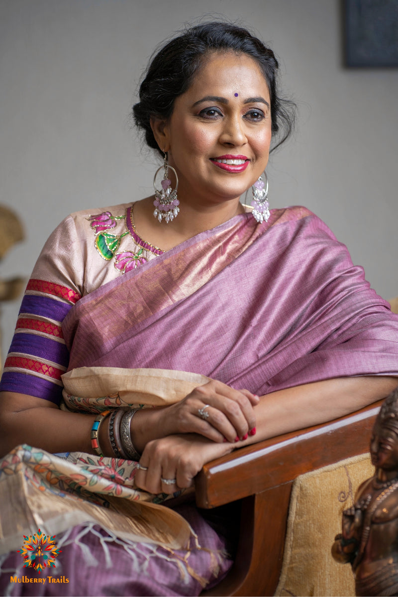 Pavani: Handpainted Madhubani Pallu Saree - Violet