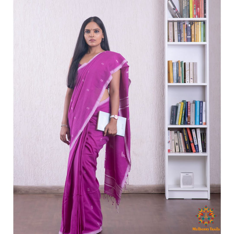 Cotton Handloom Jamdani Saree - Purple