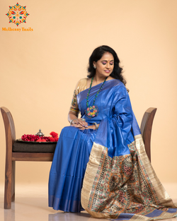 Pavani: Handpainted Madhubani Pallu Saree - Royal Blue