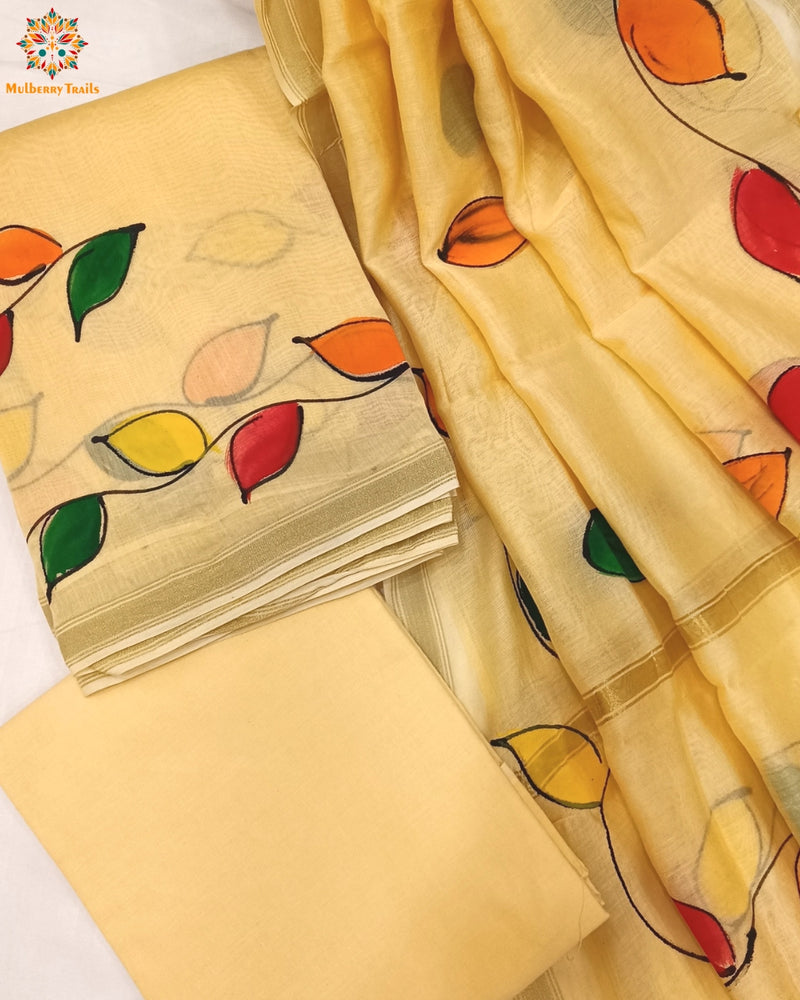 Hand-painted Chanderi Dress Material with Cotton Salwar