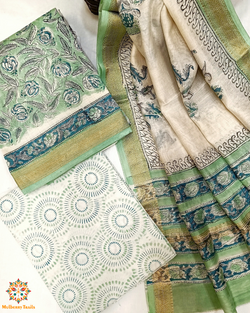 Maheshwari Dress Material with Cotton Salwar - Pista