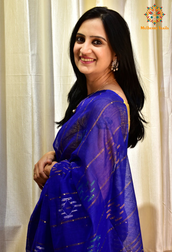 Shivani: Sequin Cotton Silk Handwoven Saree- Royal Blue