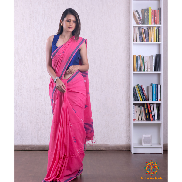 Cotton Handloom Jamdani Saree - Pink