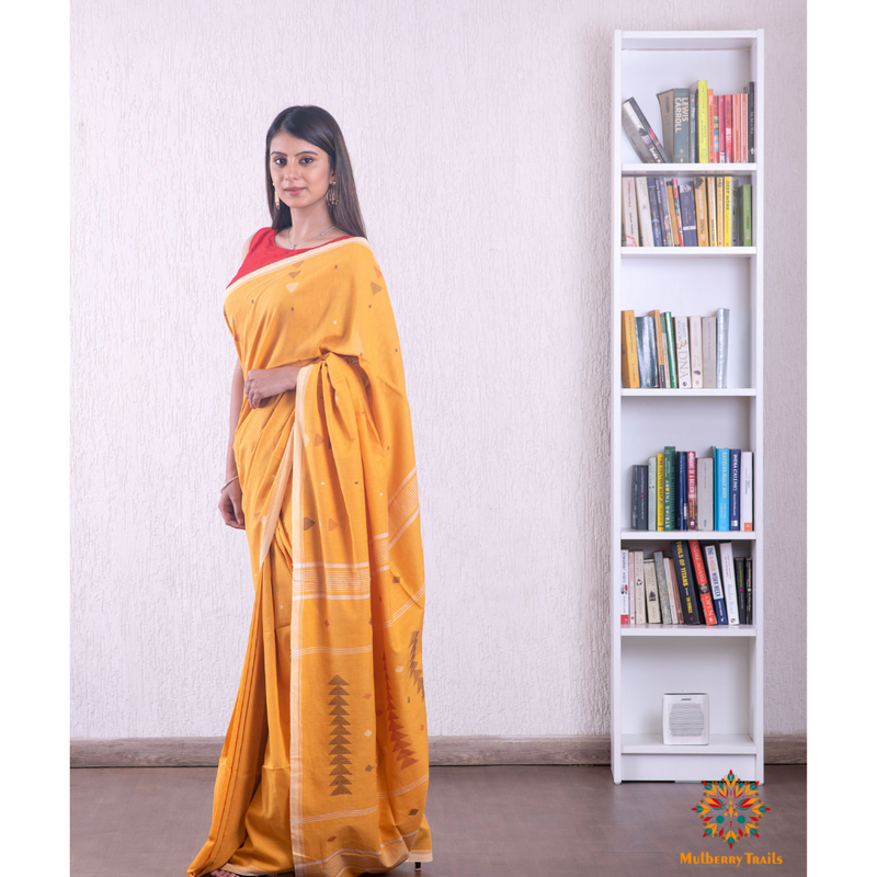 Cotton Handloom Jamdani Saree - Yellow