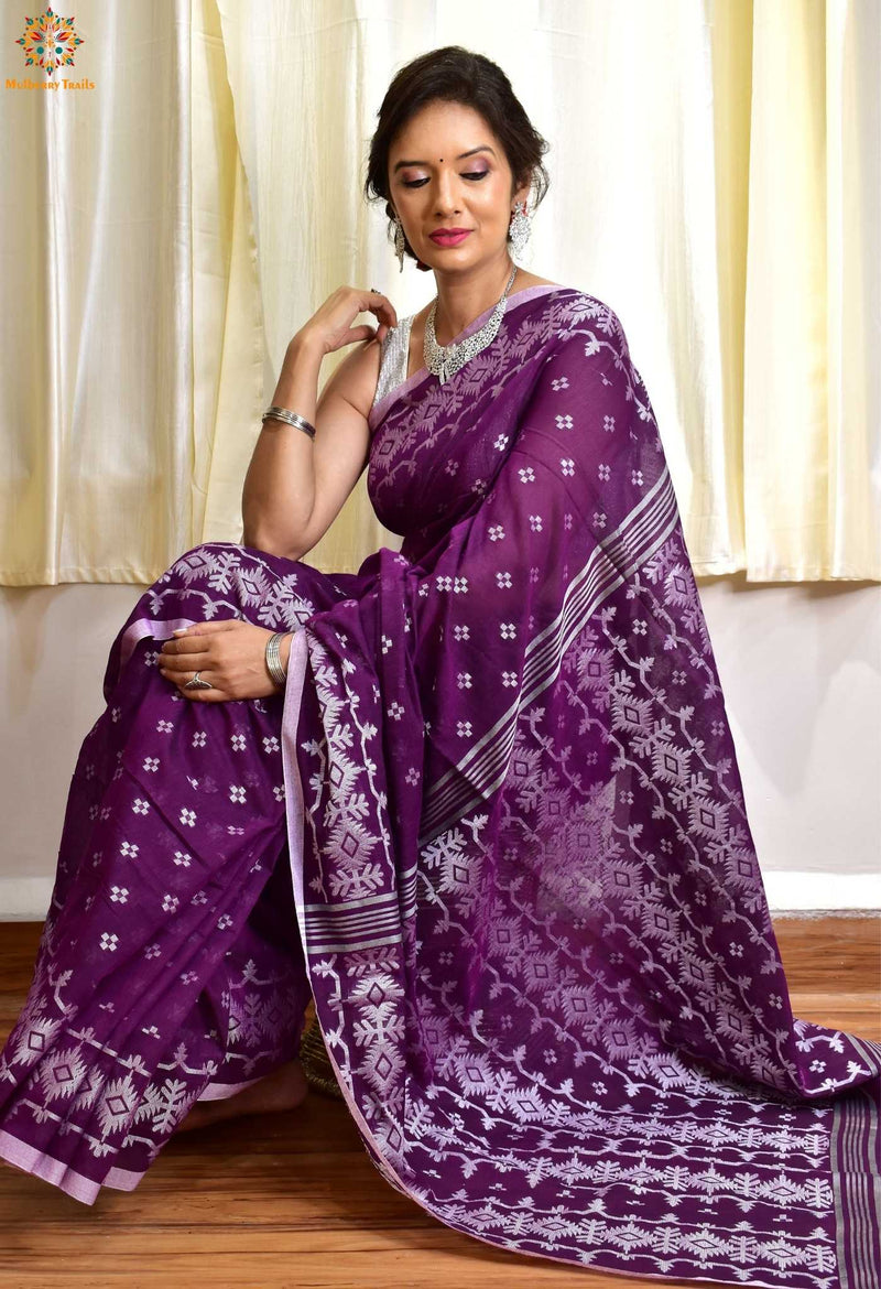 Stylish Blue Cotton Saree with Tussar Silk Pallu and Kalamkari Paintin –  Sujatra