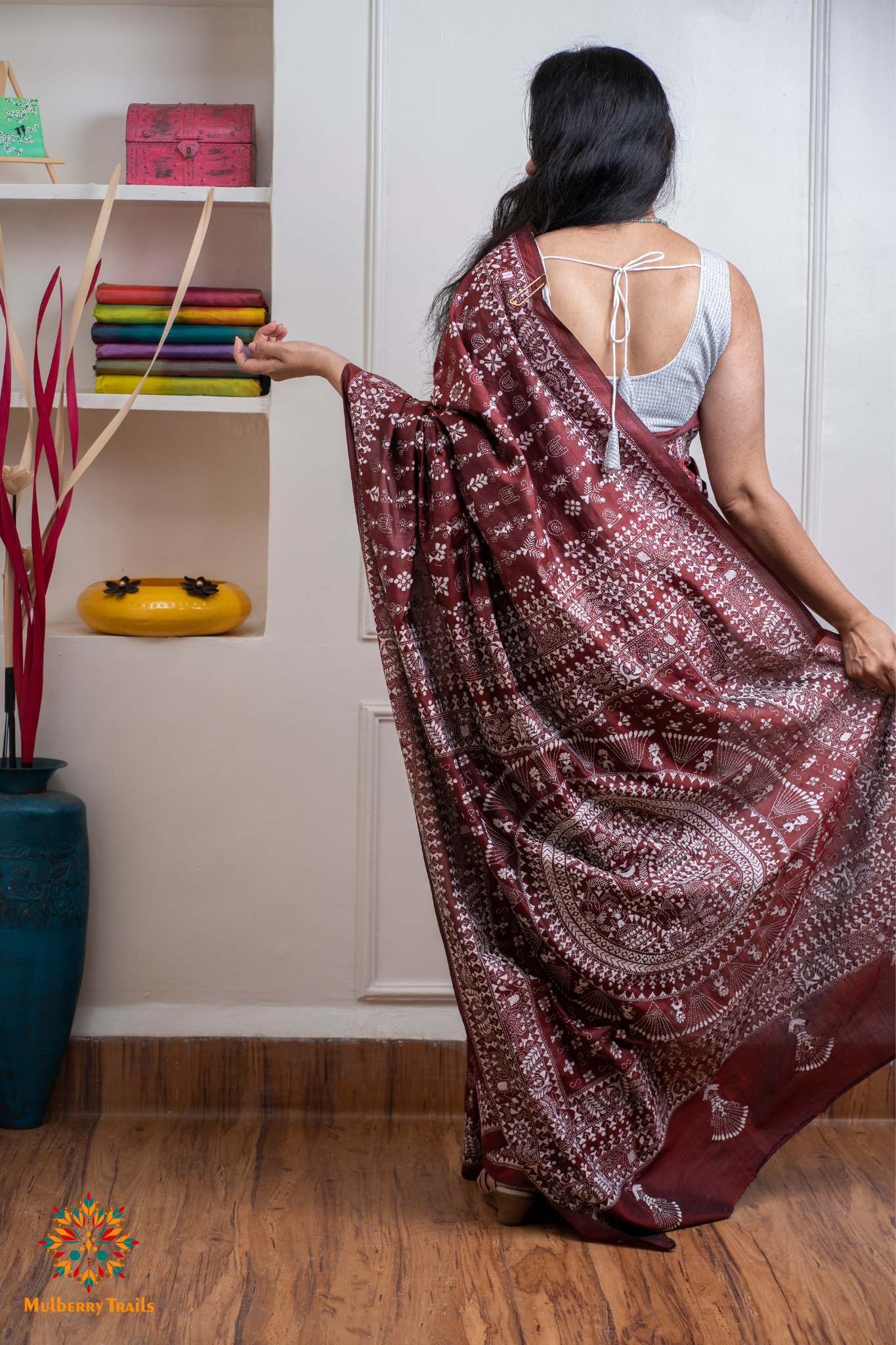 Rima - Maroon Bangalore Silk Kantha Embroidery Saree