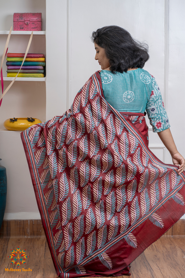 Rima - Maroon Bangalore Silk Kantha Embroidery Saree