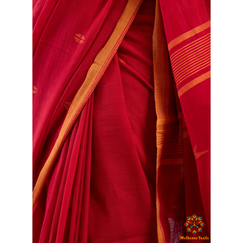 Cotton Handloom Jamdani Saree - Red