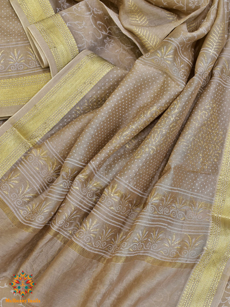 Maheshwari Dress Material with Cotton Salwar - Beige