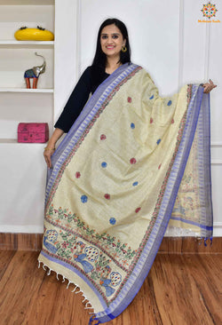 Hand-painted Madhubani Dupatta - Blue
