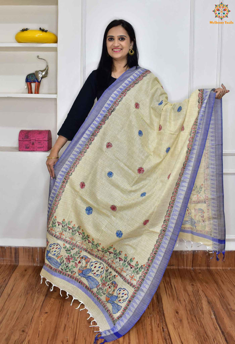 Hand-painted Madhubani Dupatta - Blue