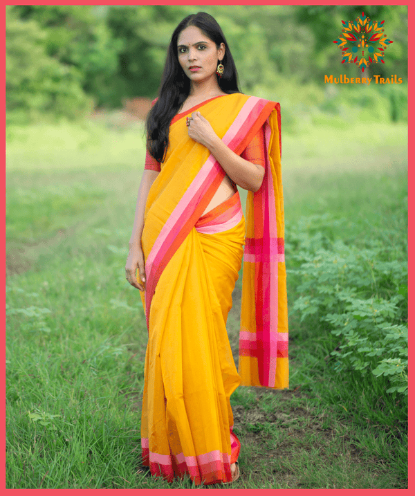 Chanderi Cotton Silk with Mustard Gold - The Mulberry Trails