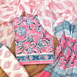 Trikaya Cotton Dress Material with Cotton dupatta - Pink