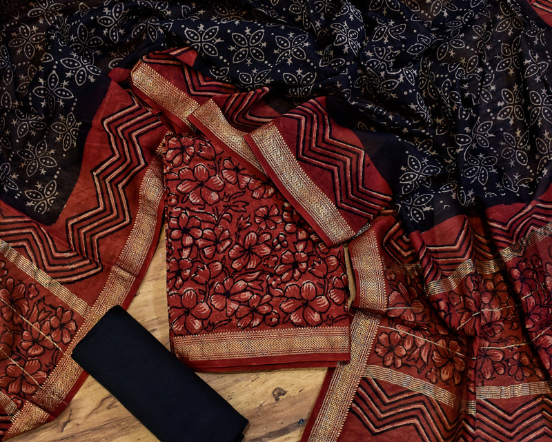 Maheshwari Dress Material with Cotton Salwar - Red